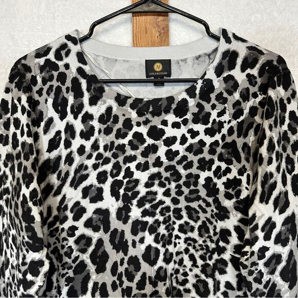 Jm Collection Gray & Black Cheetah Print Long Sleeve Tunic Sweater Size M - Picture 3 of 9